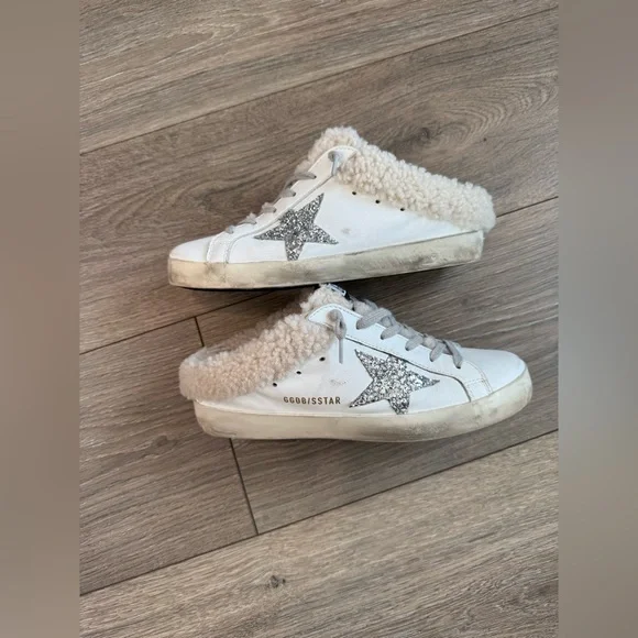 GOLDEN GOOSE Super Star Sabot Leather Glitter Shearling Lined Slip-On Sneaker - Picture 5 of 16